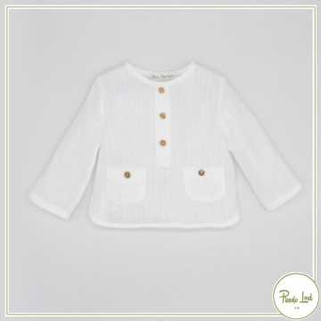 P22B41-Camicia Fina Ejerique Bianco-Abbigliamento Bambini Primavera Estate 2022
