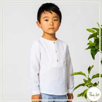 P22B49-Camicia Fina Ejerique Bianco-Abbigliamento Bambini Primavera Estate 2022
