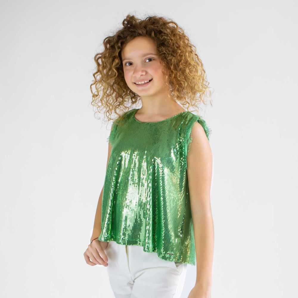 FM0559-Top Fracomina Verde-Abbigliamento Bambini Primavera Estate 2023