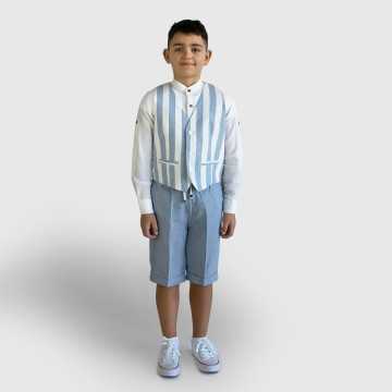 SSK0964-Completo Shako Rigato Azzurro-Abbigliamento Bambini Primavera Estate 2024