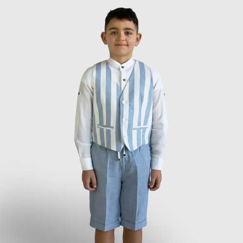 SSK0964-Completo Shako Rigato Azzurro-Abbigliamento Bambini Primavera Estate 2024